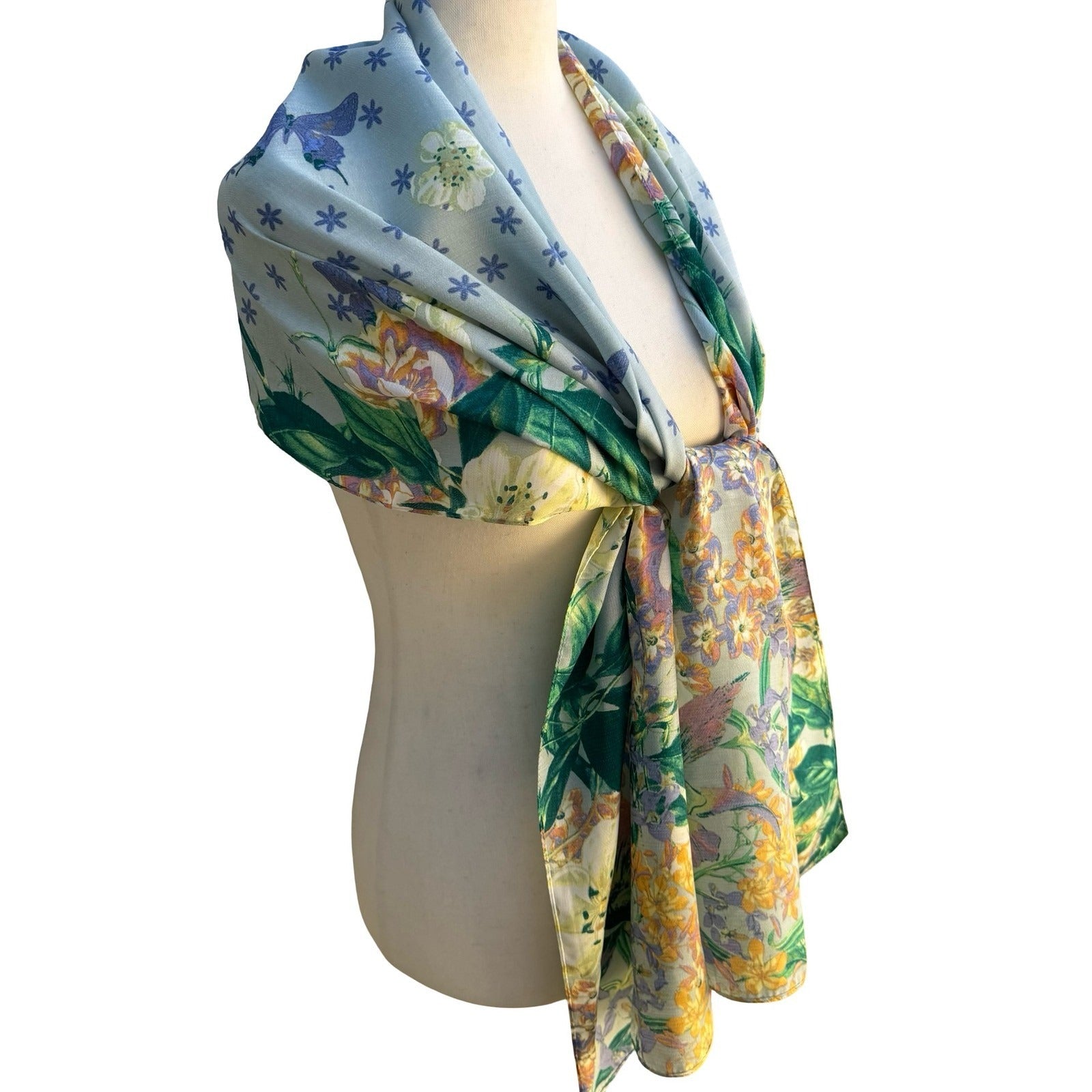 Vince Camuto Cottagecore Garden Floral Pastel Butterfly Scarf Wrap Shawl NWT