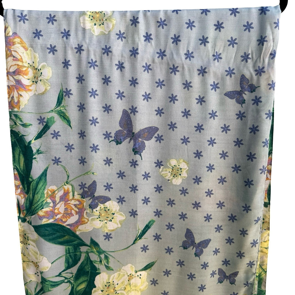 Vince Camuto Cottagecore Garden Floral Pastel Butterfly Scarf Wrap Shawl NWT