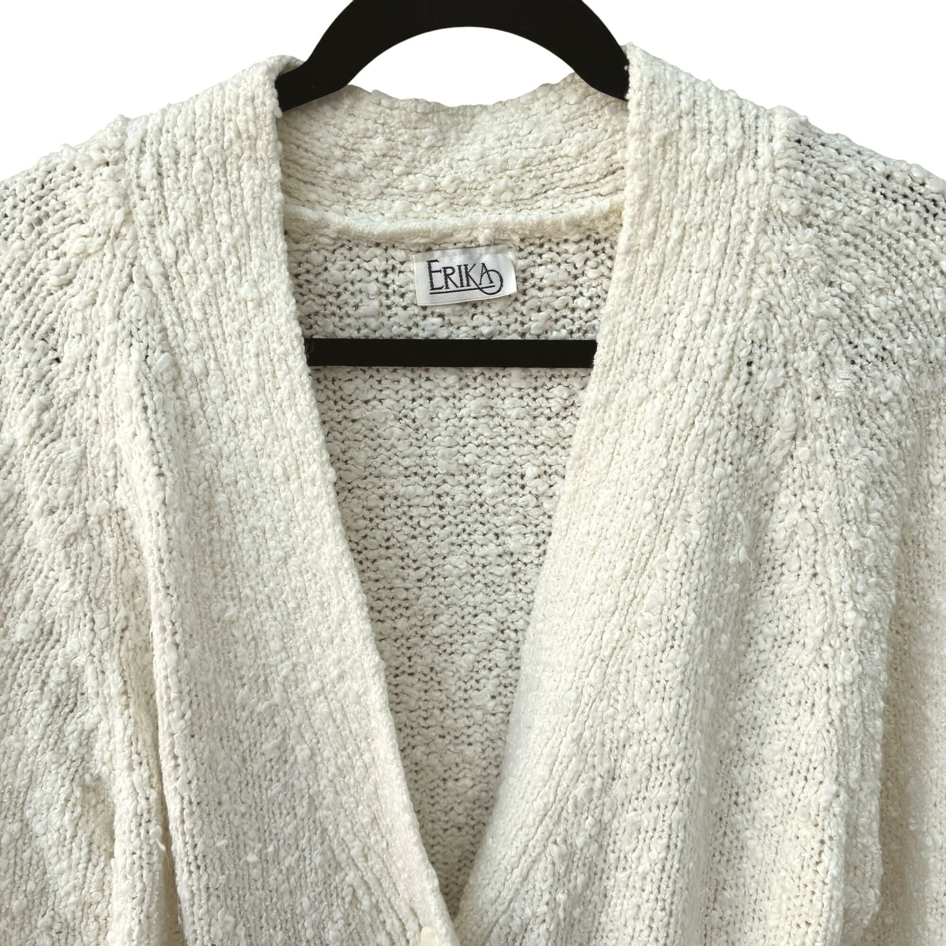 Erika Vintage Womens Ivory Knit V Neck Long Sleeve Cottage Cardigan Sweater XL