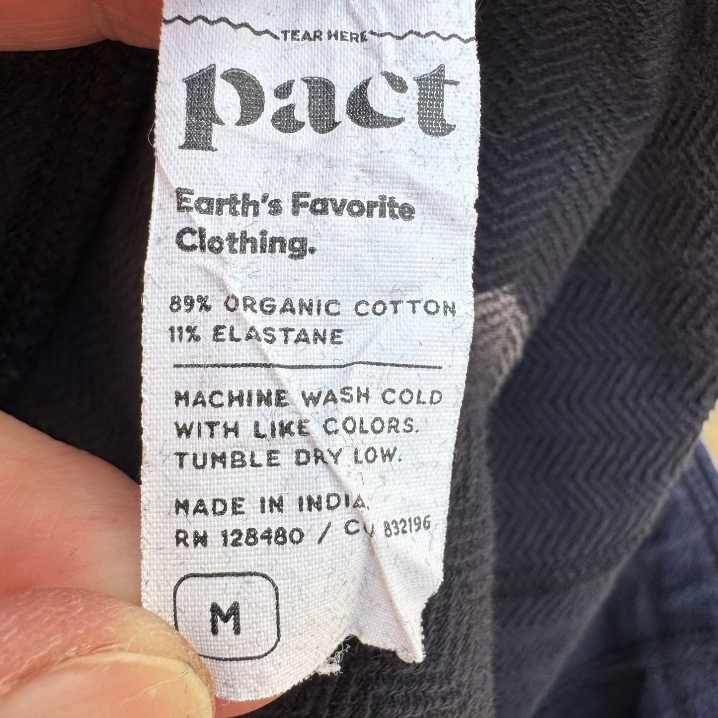 Pact Organic Cotton Herringbone Leggings Side Pockets Sustainable Black Womens M