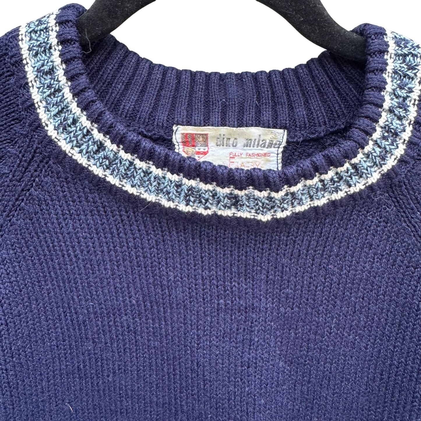 Dino Milano Vintage Italian Mens Navy Light Blue Knit Crew Neck Ski Sweater M