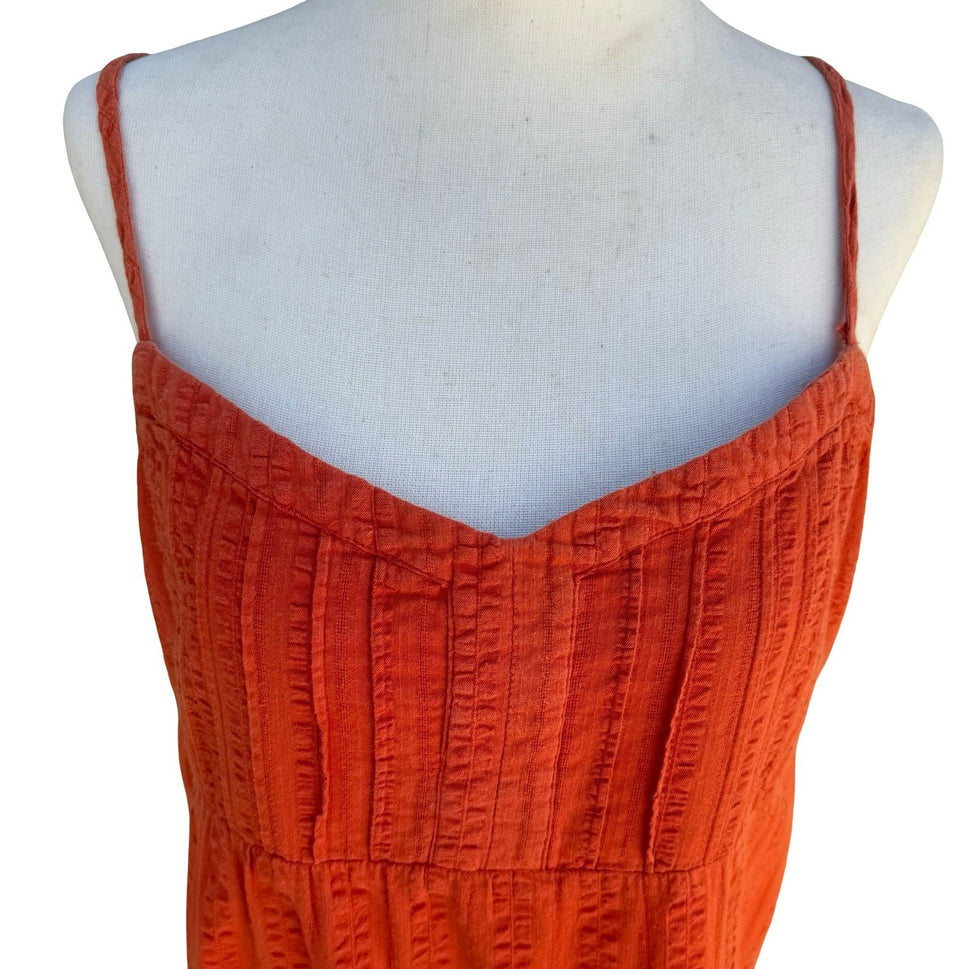 Boho Textured Tiered Midi Dress Smocked Boho Orange Coastal Sundress Cottage
