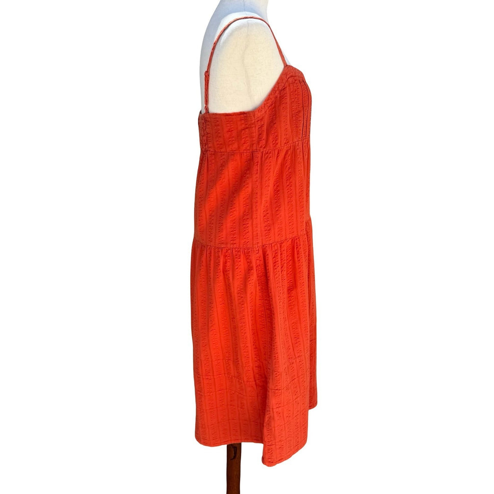Boho Textured Tiered Midi Dress Smocked Boho Orange Coastal Sundress Cottage