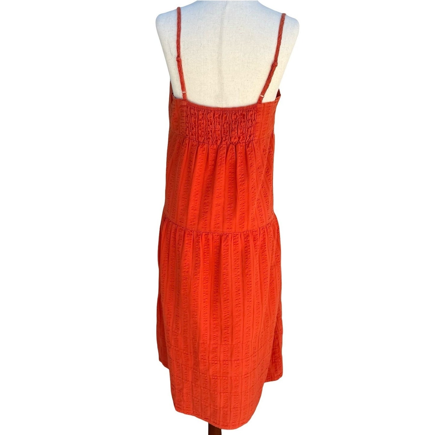Boho Textured Tiered Midi Dress Smocked Boho Orange Coastal Sundress Cottage