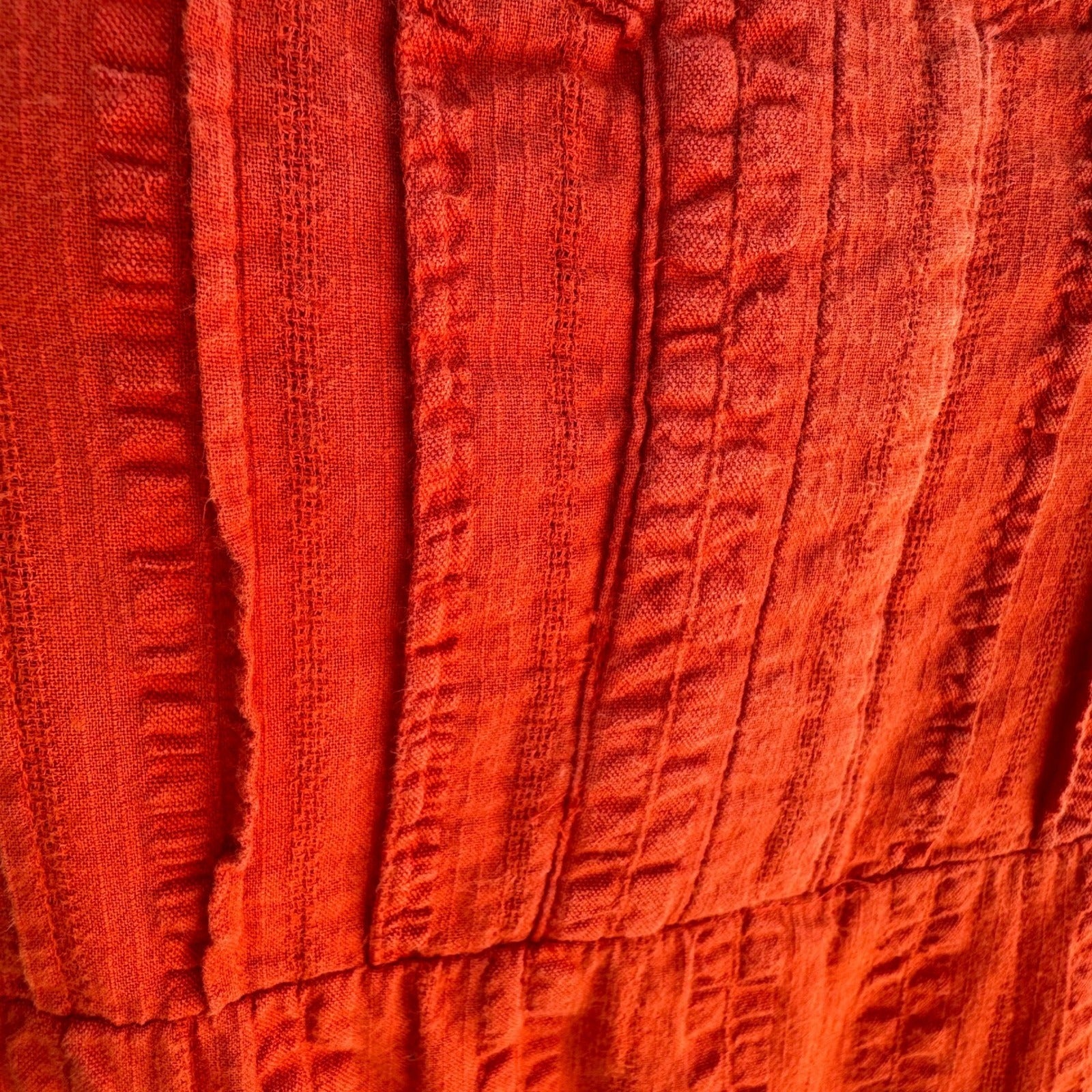Boho Textured Tiered Midi Dress Smocked Boho Orange Coastal Sundress Cottage