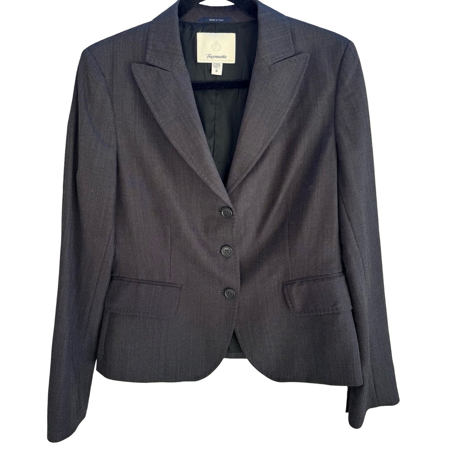 Faconnable Old Money Italian Minimalist Blazer Jacket Quiet Luxury Grey Womens 8