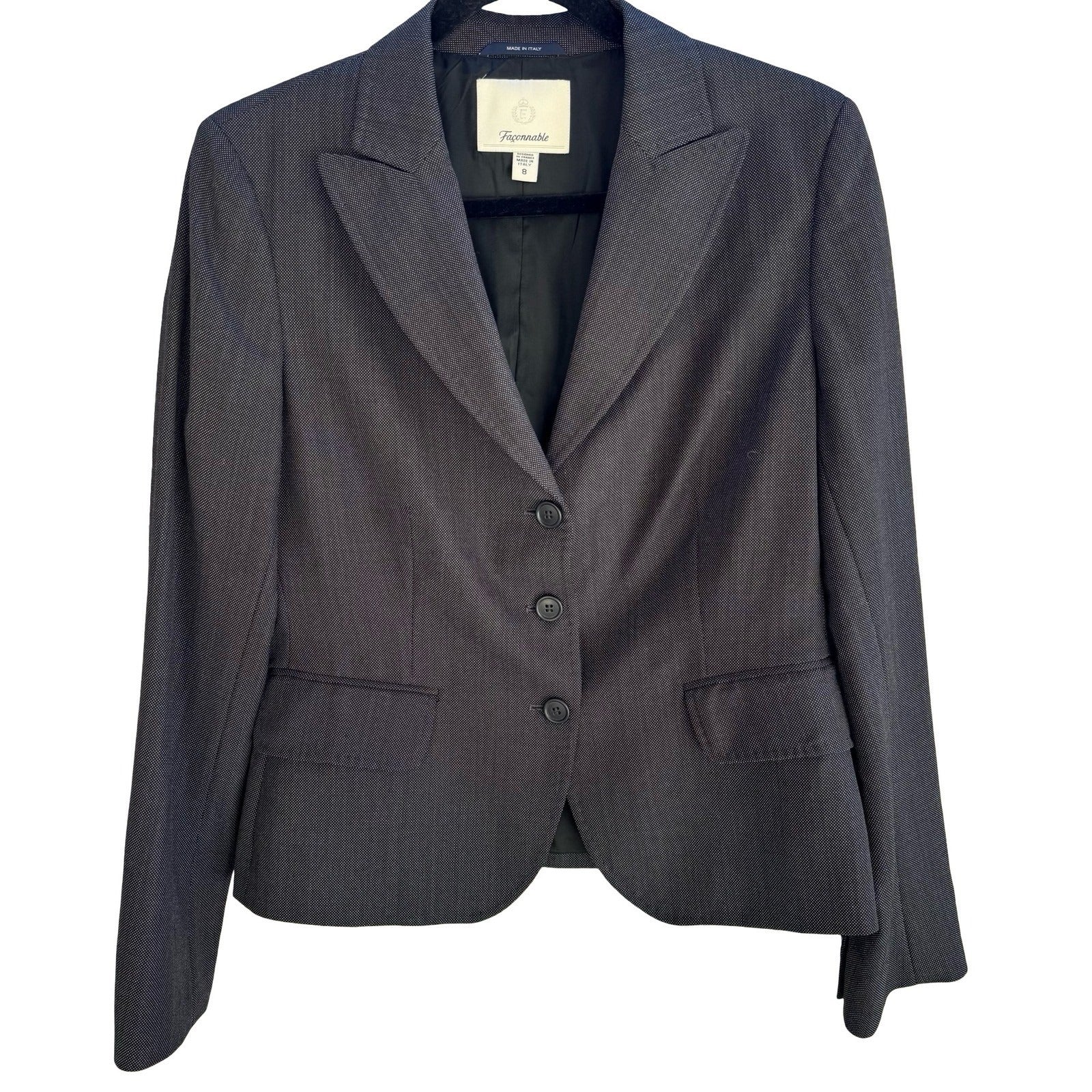 Faconnable Old Money Italian Minimalist Blazer Jacket Quiet Luxury Grey Womens 8