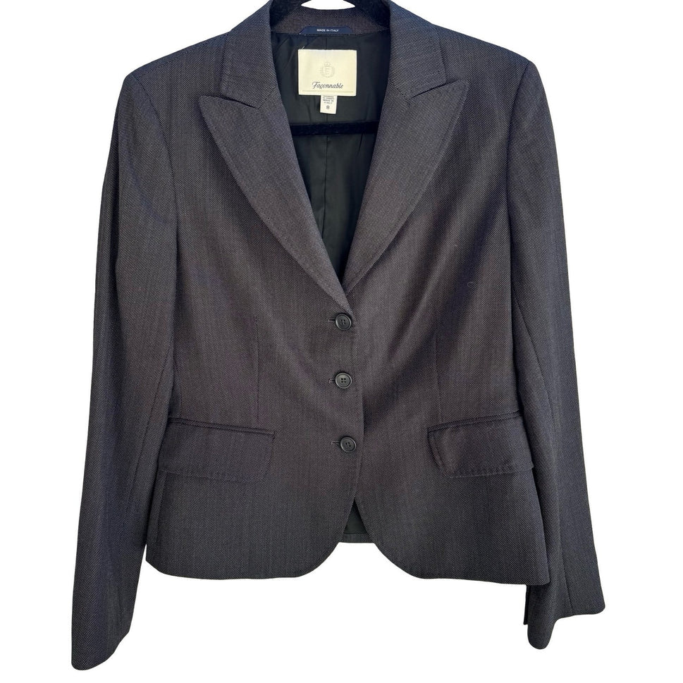 Faconnable Old Money Italian Minimalist Blazer Jacket Quiet Luxury Grey Womens 8