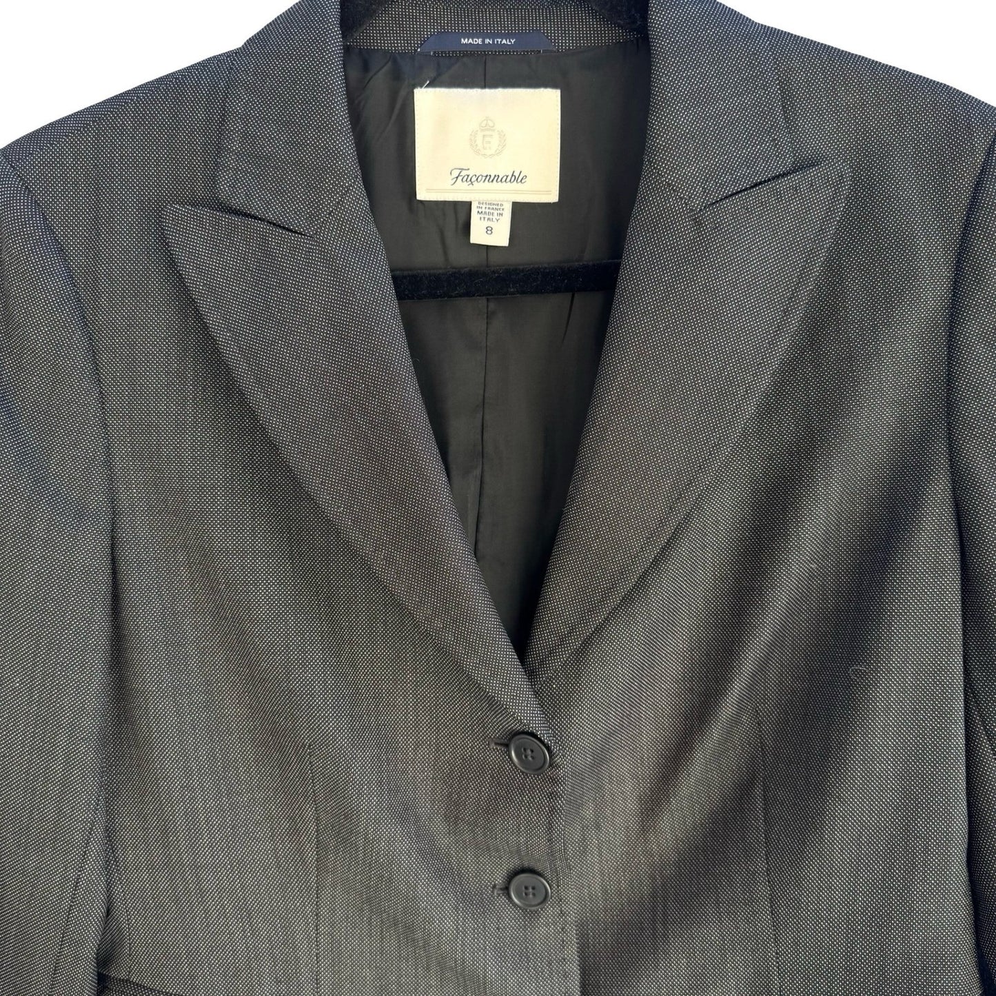 Faconnable Old Money Italian Minimalist Blazer Jacket Quiet Luxury Grey Womens 8