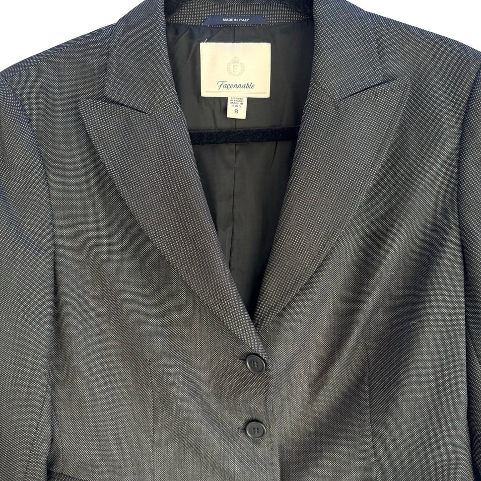 Faconnable Old Money Italian Minimalist Blazer Jacket Quiet Luxury Grey Womens 8