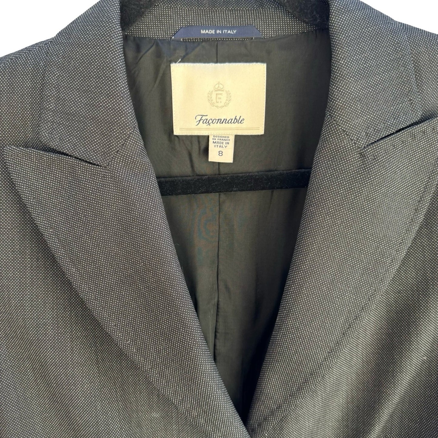 Faconnable Old Money Italian Minimalist Blazer Jacket Quiet Luxury Grey Womens 8