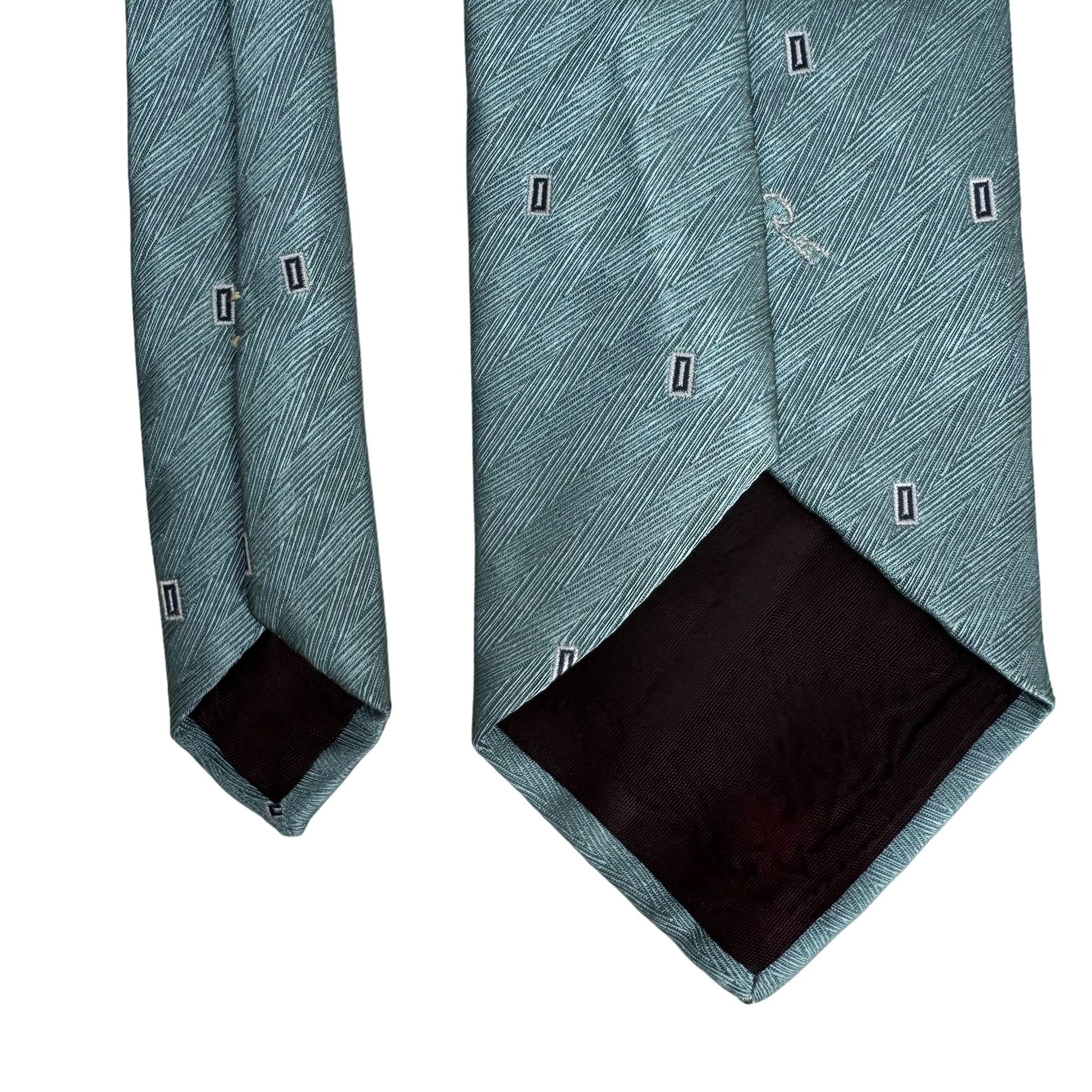 Oscar De La Renta Vintage Mens Silk Tie Blue Geometric Luxury Designer Necktie