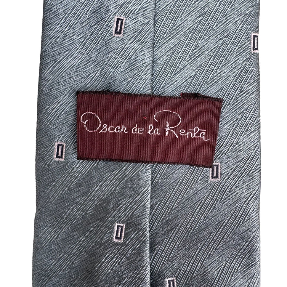 Oscar De La Renta Vintage Mens Silk Tie Blue Geometric Luxury Designer Necktie