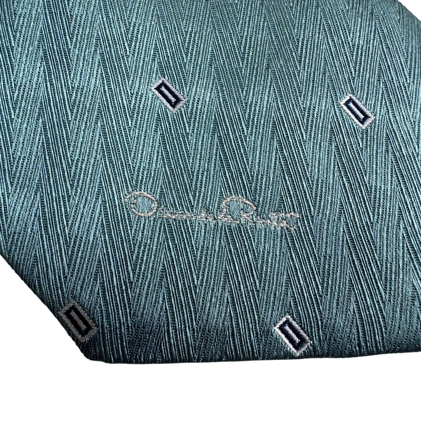 Oscar De La Renta Vintage Mens Silk Tie Blue Geometric Luxury Designer Necktie