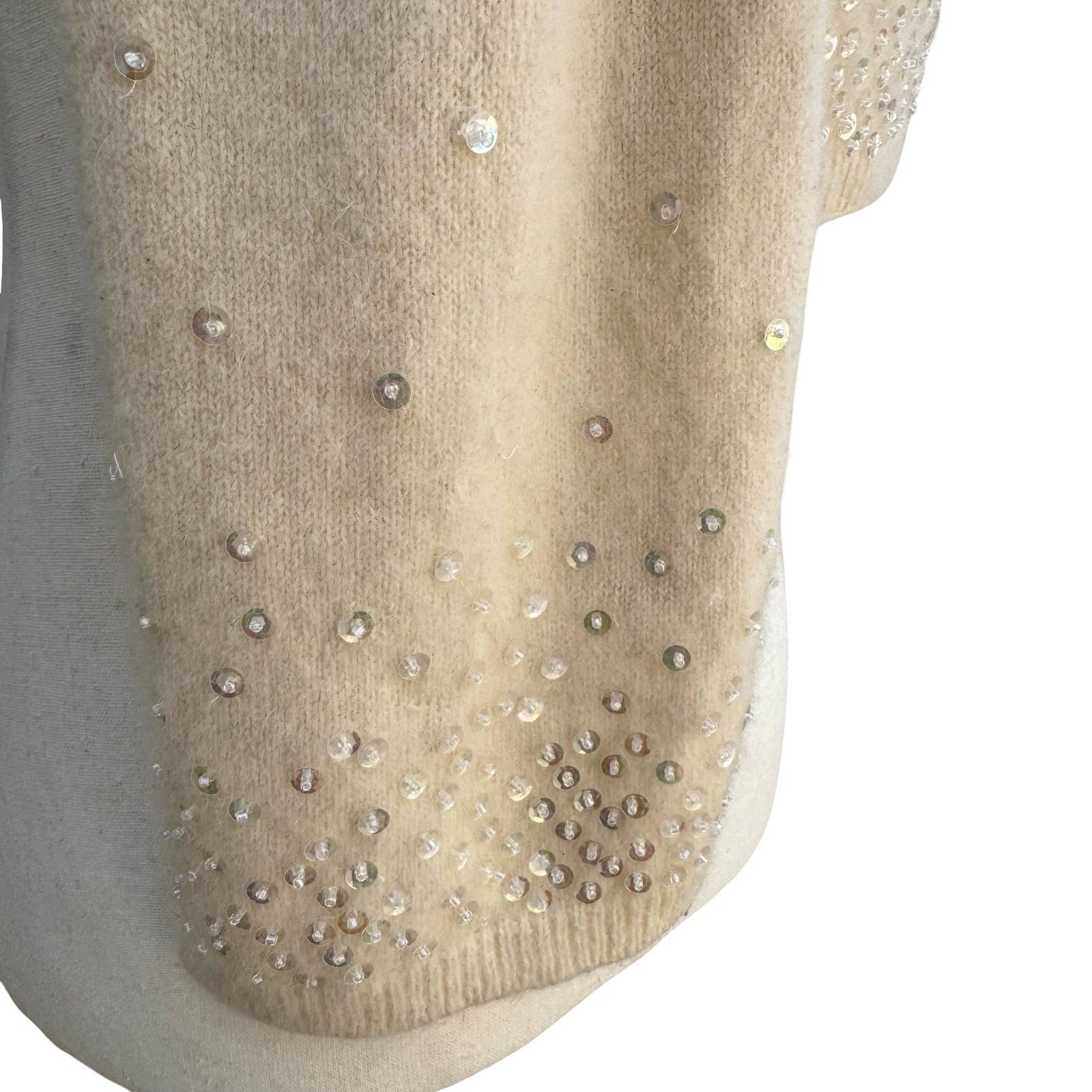 H&M Lambswool Angora Blend Sequin Knit Scarf Cream Ivory Soft Shimmer Sparkle