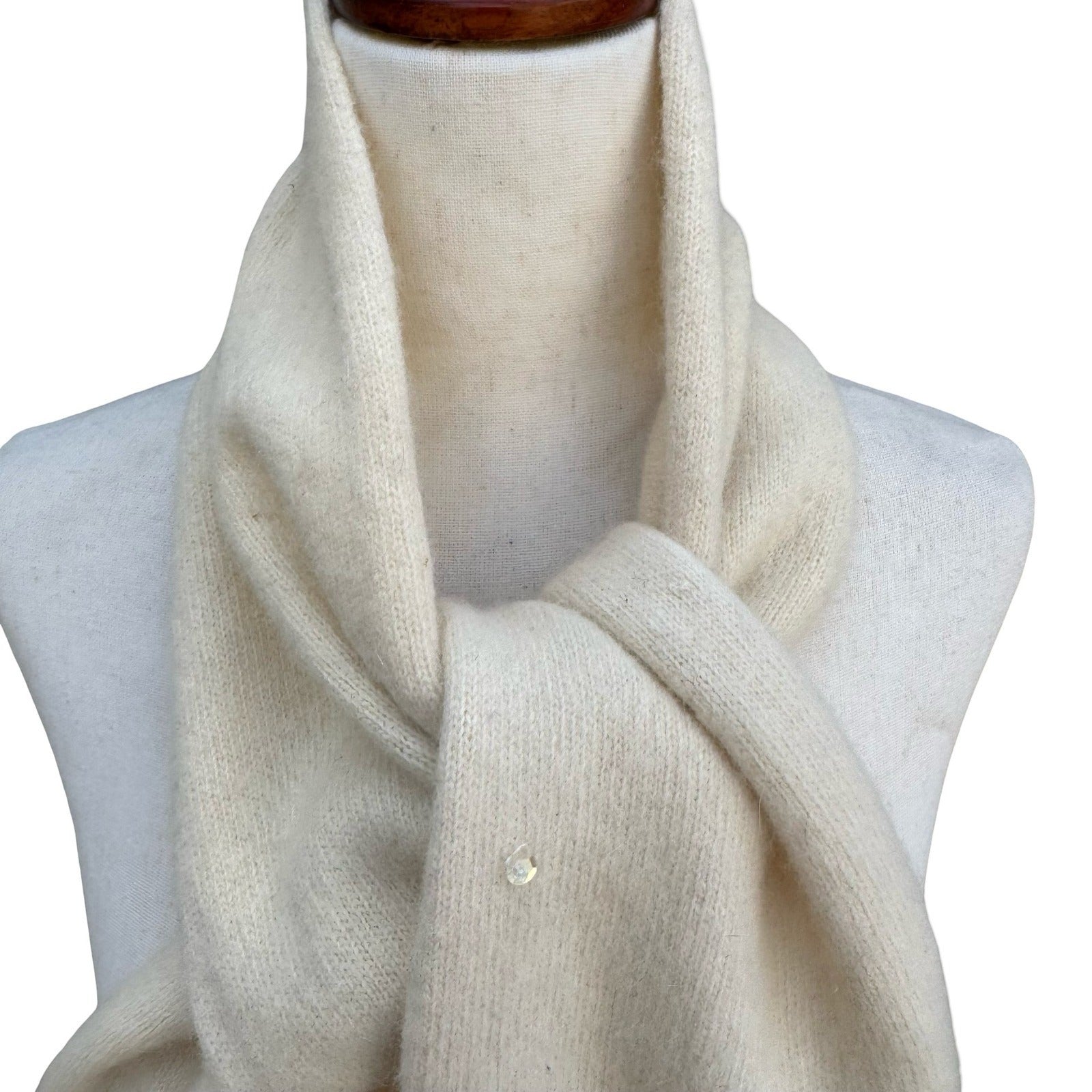 H&M Lambswool Angora Blend Sequin Knit Scarf Cream Ivory Soft Shimmer Sparkle