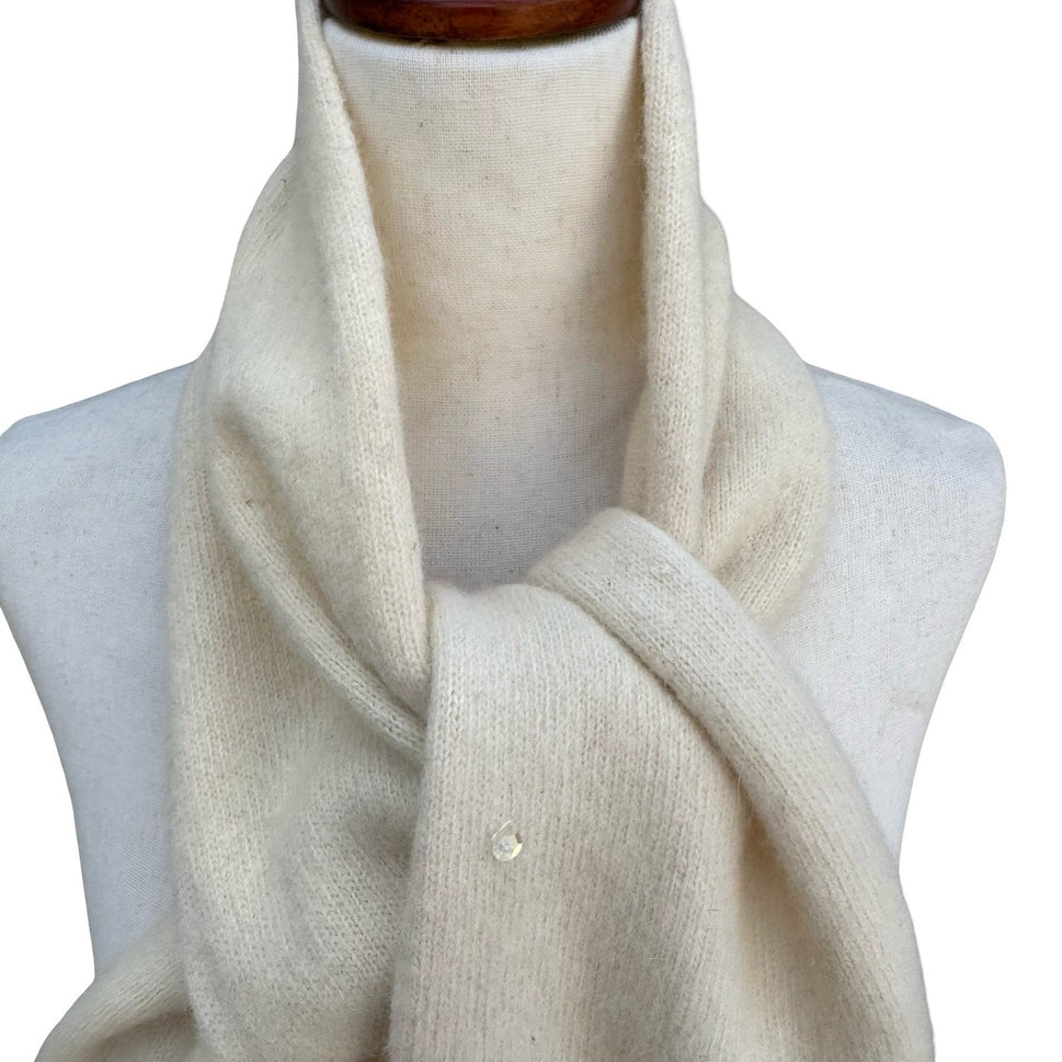 H&M Lambswool Angora Blend Sequin Knit Scarf Cream Ivory Soft Shimmer Sparkle