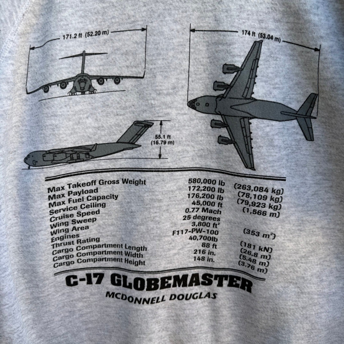 Vintage C-17 Globemaster McDonnell Douglas Aviation Military Sweatshirt Gray M