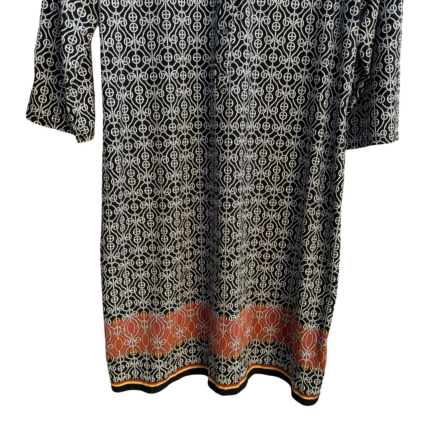 Max Studio Mod Geometric Chain Print 3/4 Sleeve Jersey Knit Shirt Dress Black XL