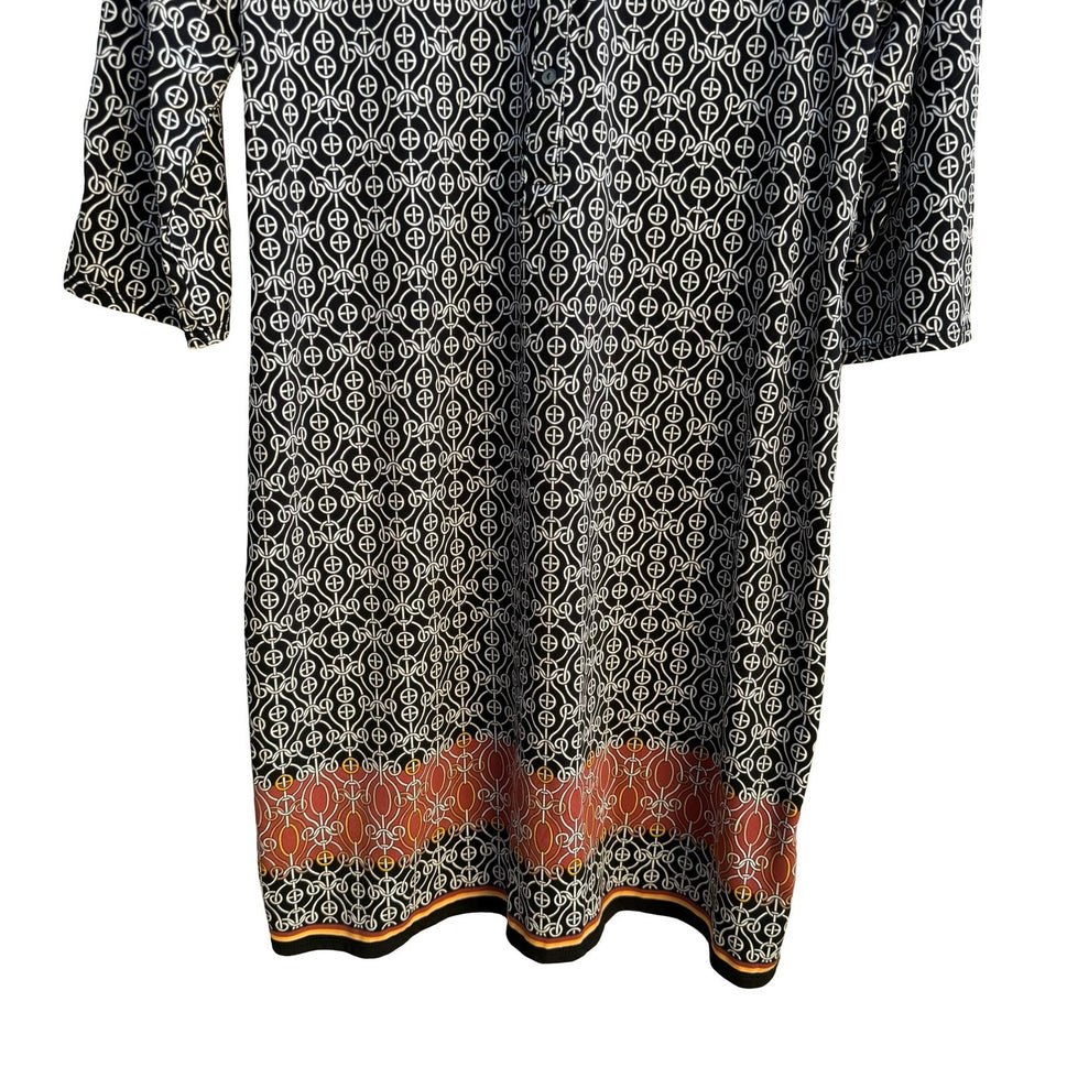 Max Studio Mod Geometric Chain Print 3/4 Sleeve Jersey Knit Shirt Dress Black XL