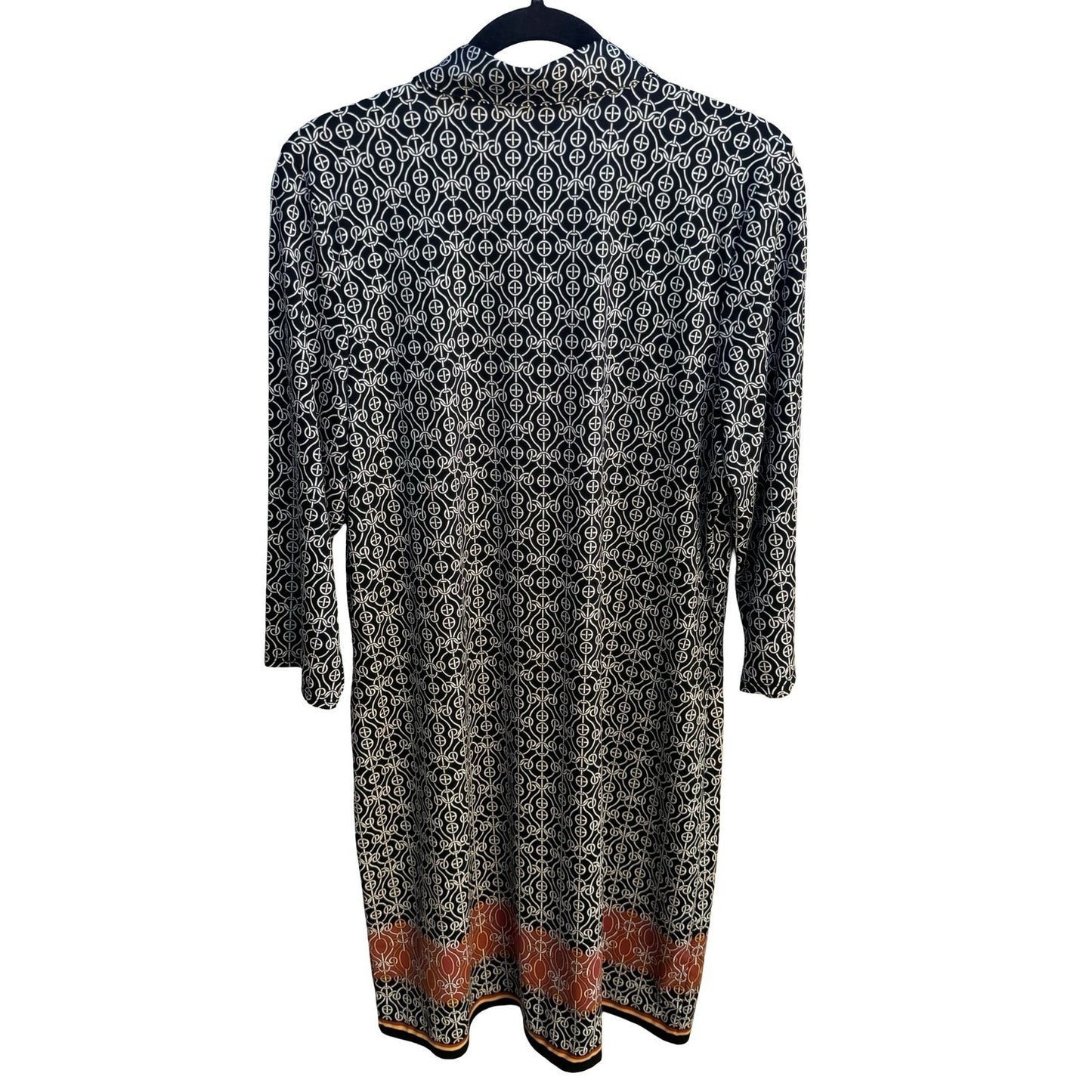 Max Studio Mod Geometric Chain Print 3/4 Sleeve Jersey Knit Shirt Dress Black XL