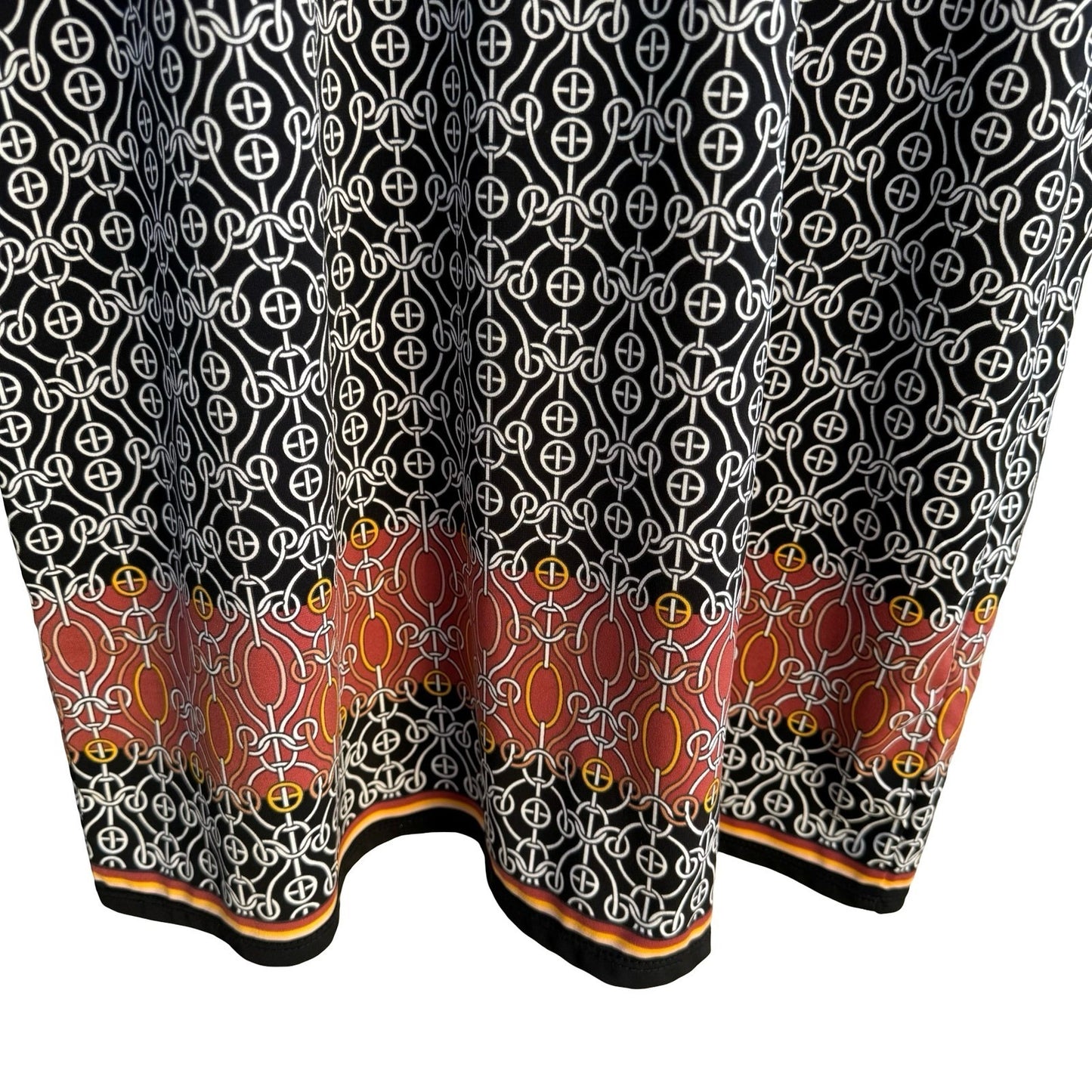 Max Studio Mod Geometric Chain Print 3/4 Sleeve Jersey Knit Shirt Dress Black XL