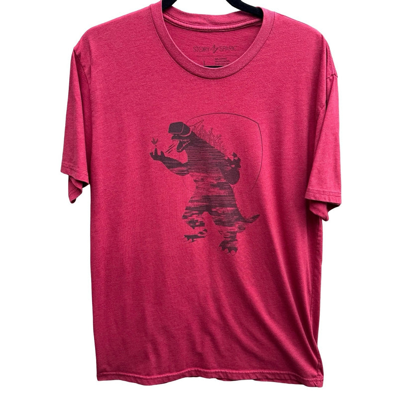 Story Spark VR Dinosaur Gamer Techwear T-Rex Geeky Nerd Graphic Tee Shirt Mens L