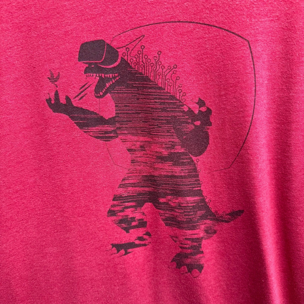 Story Spark VR Dinosaur Gamer Techwear T-Rex Geeky Nerd Graphic Tee Shirt Mens L