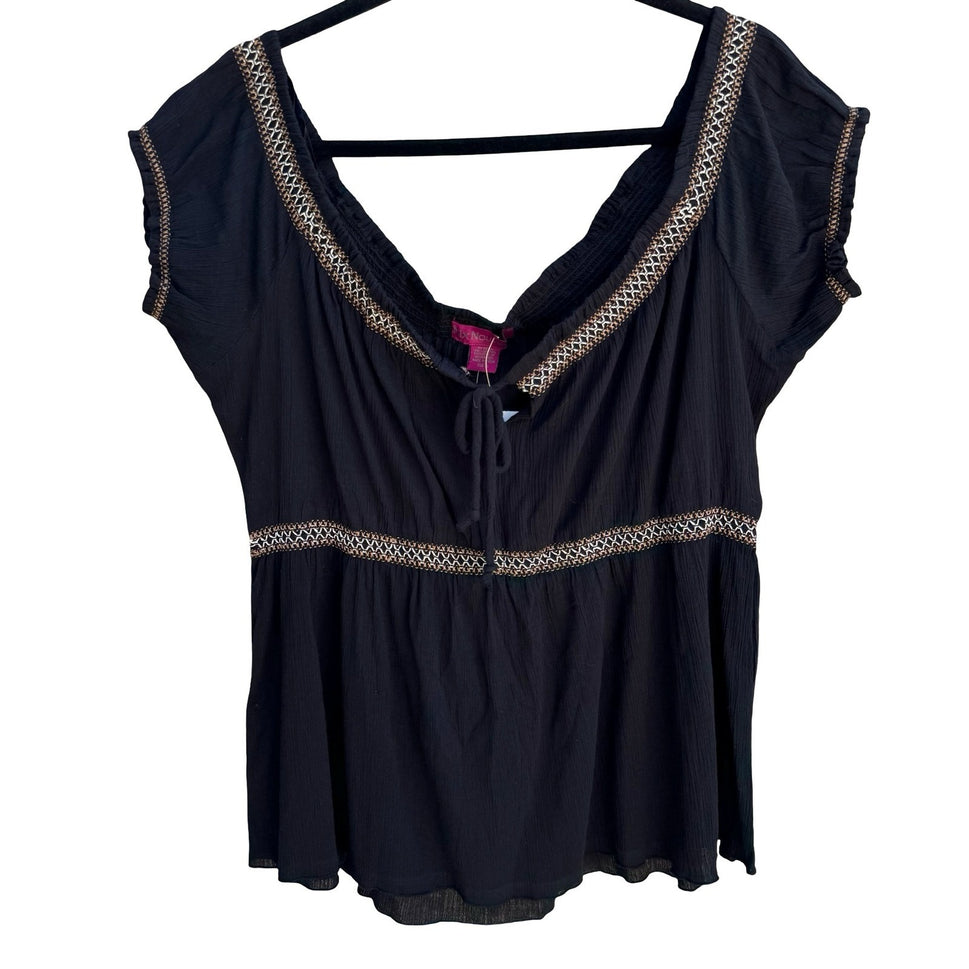 Mix Nouveau Black Cotton Gauze Embroidered Boho Peasant Top XL NEW Festival