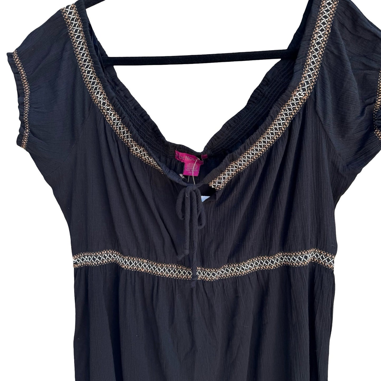 Mix Nouveau Black Cotton Gauze Embroidered Boho Peasant Top XL NEW Festival
