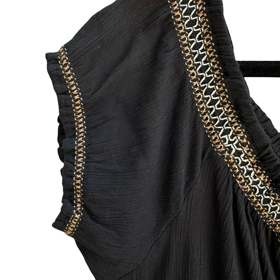 Mix Nouveau Black Cotton Gauze Embroidered Boho Peasant Top XL NEW Festival