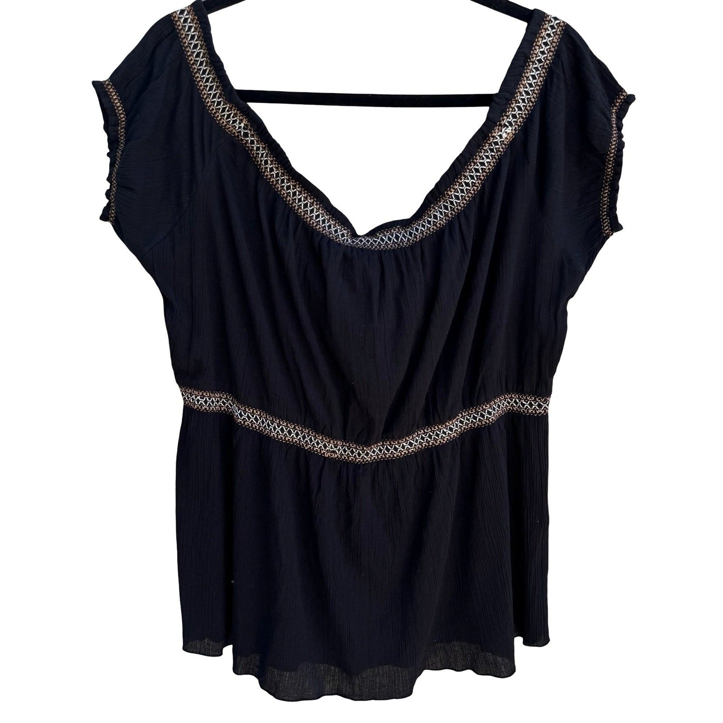 Mix Nouveau Black Cotton Gauze Embroidered Boho Peasant Top XL NEW Festival