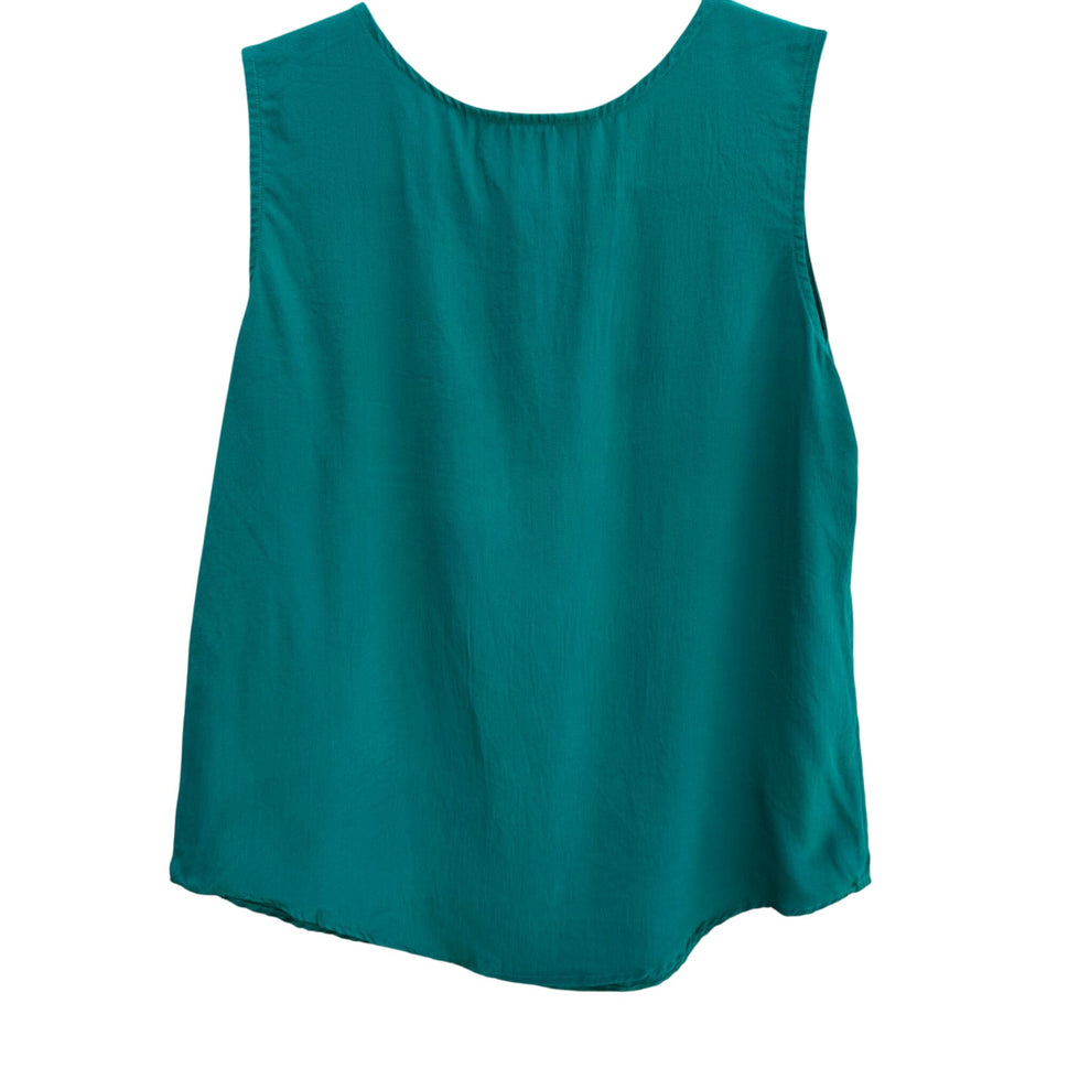 Angela Tong Womens Silk Sleeveless Lightweight Minimalist Green Blouse Top 6