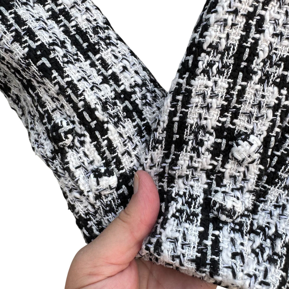 Forever 21 Womens Black White Tweed Cropped Double Breasted Blazer Jacket M