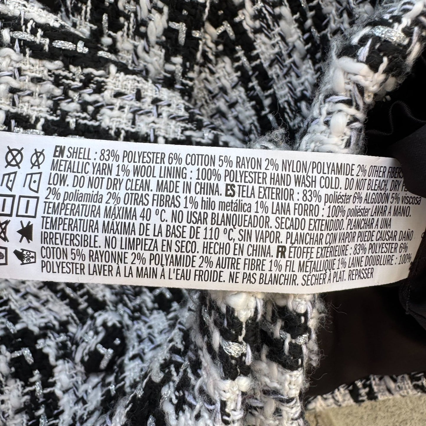 Forever 21 Womens Black White Tweed Cropped Double Breasted Blazer Jacket M