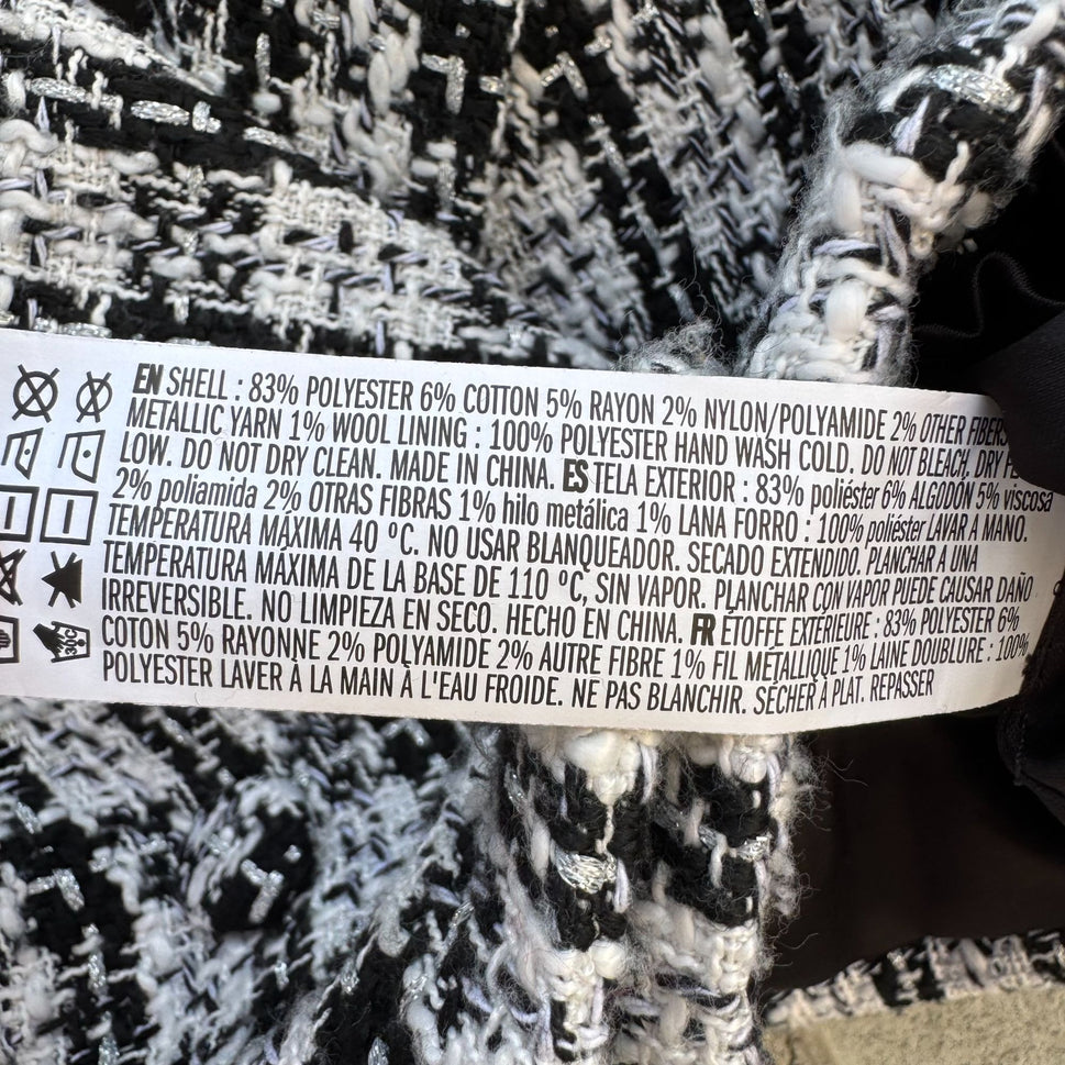 Forever 21 Womens Black White Tweed Cropped Double Breasted Blazer Jacket M