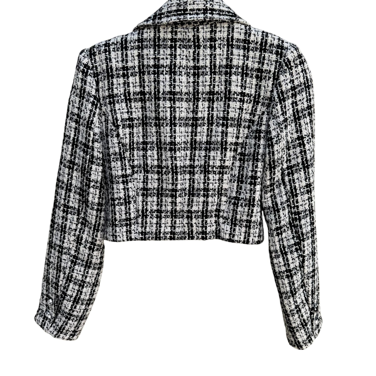 Forever 21 Womens Black White Tweed Cropped Double Breasted Blazer Jacket M