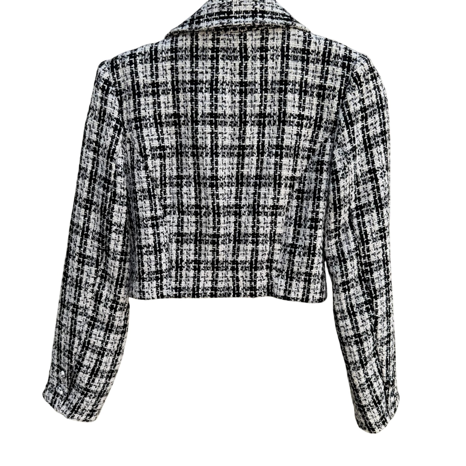 Forever 21 Womens Black White Tweed Cropped Double Breasted Blazer Jacket M