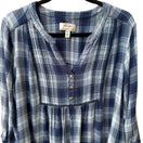 Switch Wrangler Plaid Cottagecore Western Boho Pintuck Lace Trim Peasant Blouse Blue L 3 image