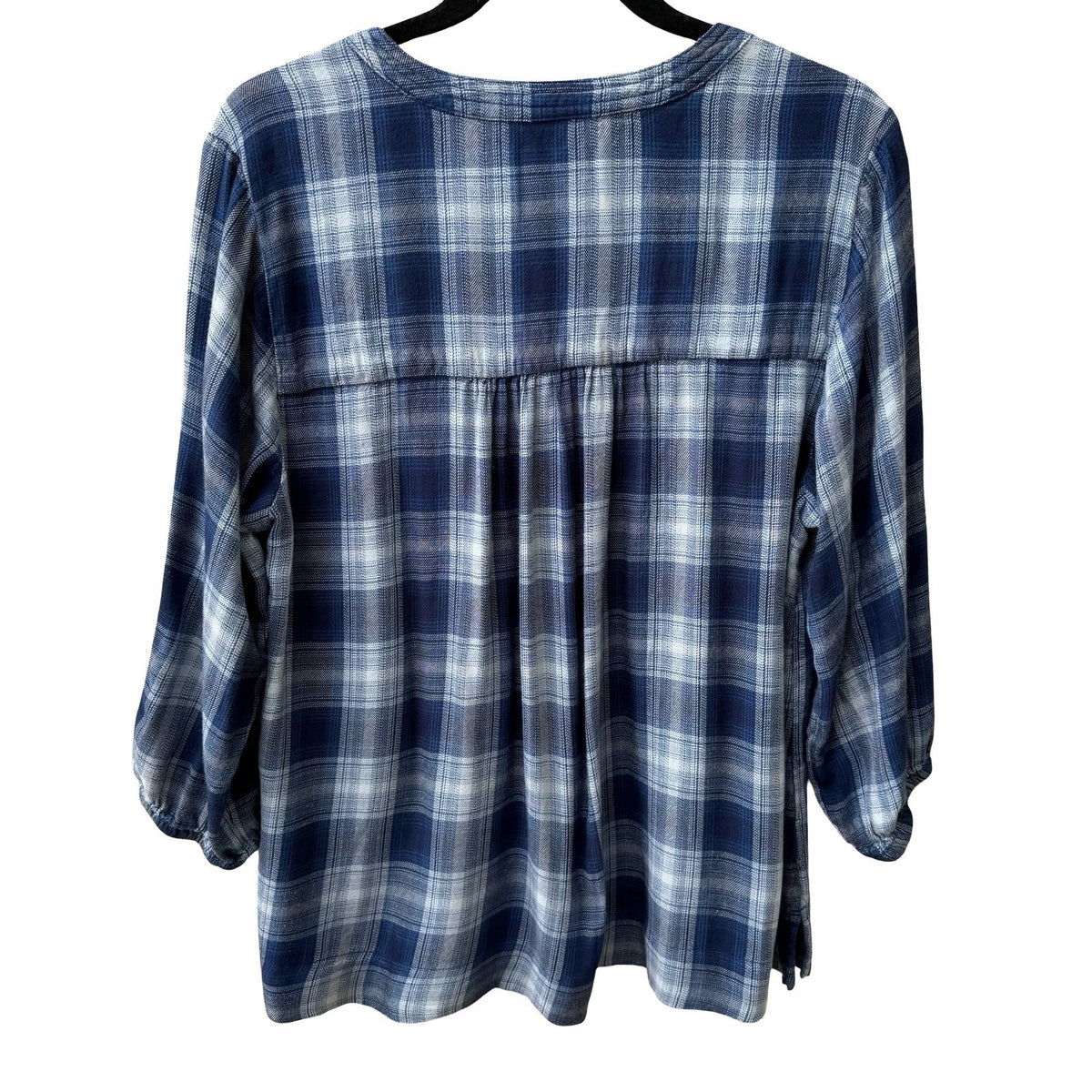 Wrangler Plaid Cottagecore Western Boho Pintuck Lace Trim Peasant Blouse Blue L