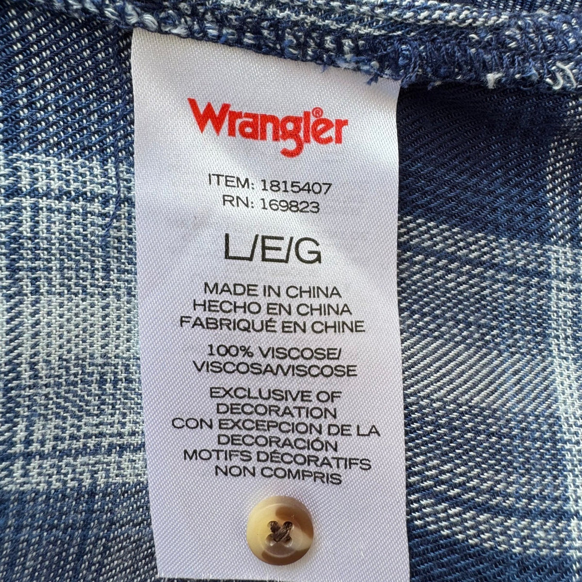 Wrangler Plaid Cottagecore Western Boho Pintuck Lace Trim Peasant Blouse Blue L