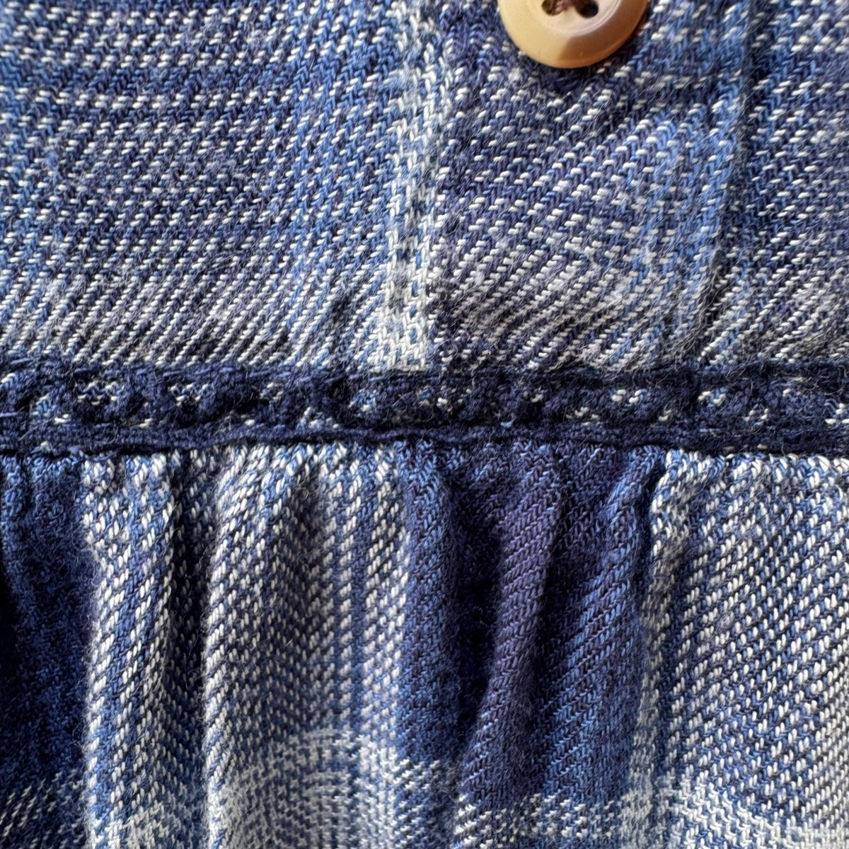 Wrangler Plaid Cottagecore Western Boho Pintuck Lace Trim Peasant Blouse Blue L