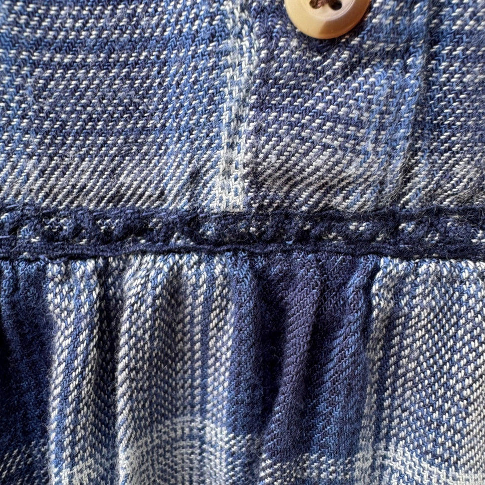 Wrangler Plaid Cottagecore Western Boho Pintuck Lace Trim Peasant Blouse Blue L