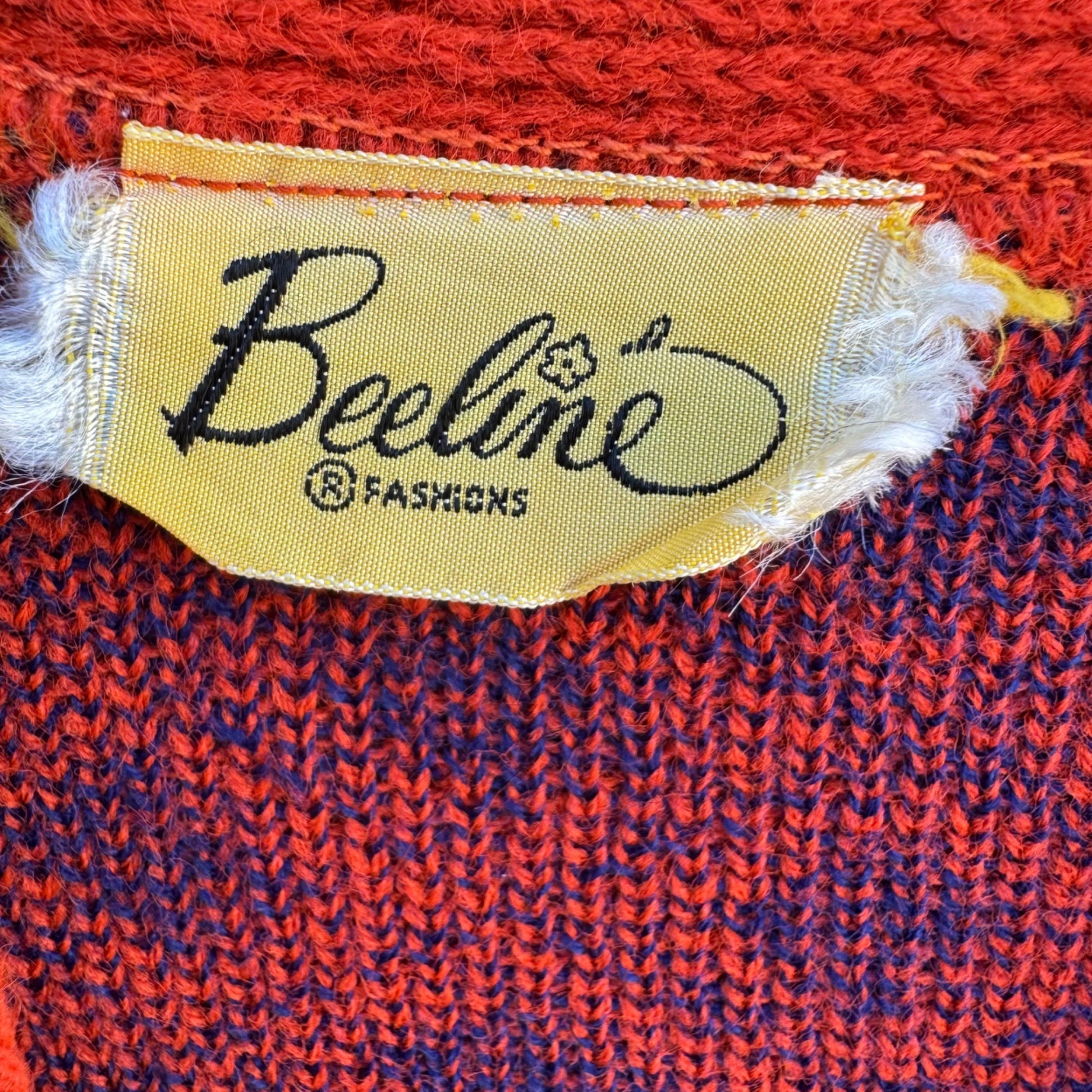 Beeline Fashions Vintage 60s Mod Orange Blue Diamond Knit Cardigan Sweater M