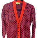 Switch Beeline Fashions Vintage 60s Mod Orange Blue Diamond Knit Cardigan Sweater M 3 image