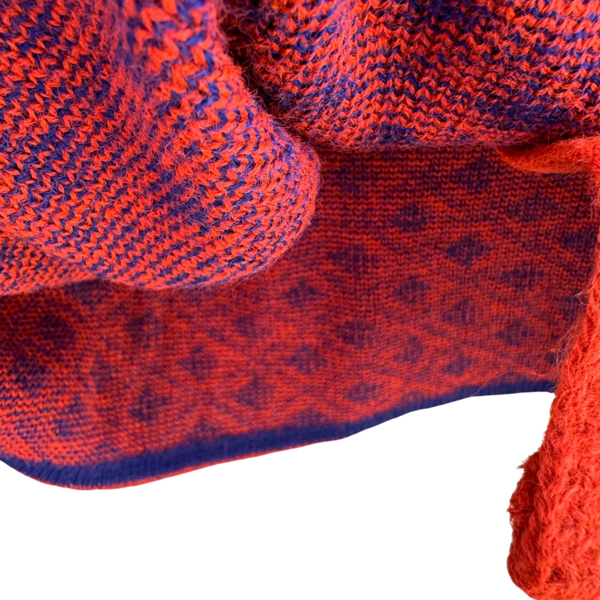 Beeline Fashions Vintage 60s Mod Orange Blue Diamond Knit Cardigan Sweater M