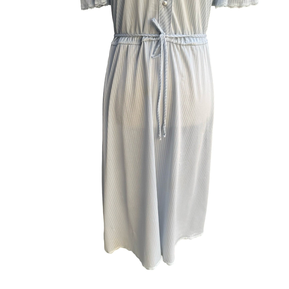 Jerri Jee Vintage 70s Coquette Cottagecore Ruffle Lace Midi Dress Pastel Blue S