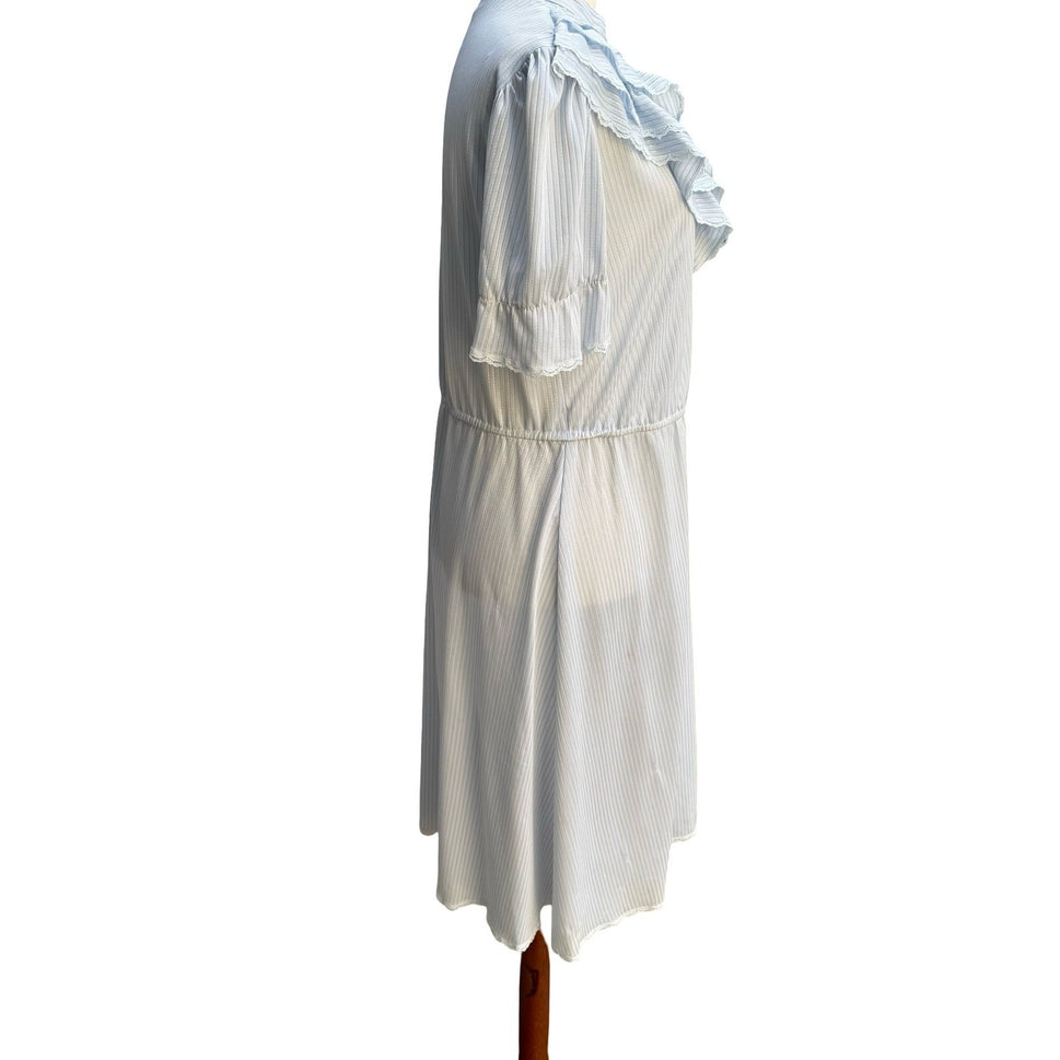 Jerri Jee Vintage 70s Coquette Cottagecore Ruffle Lace Midi Dress Pastel Blue S