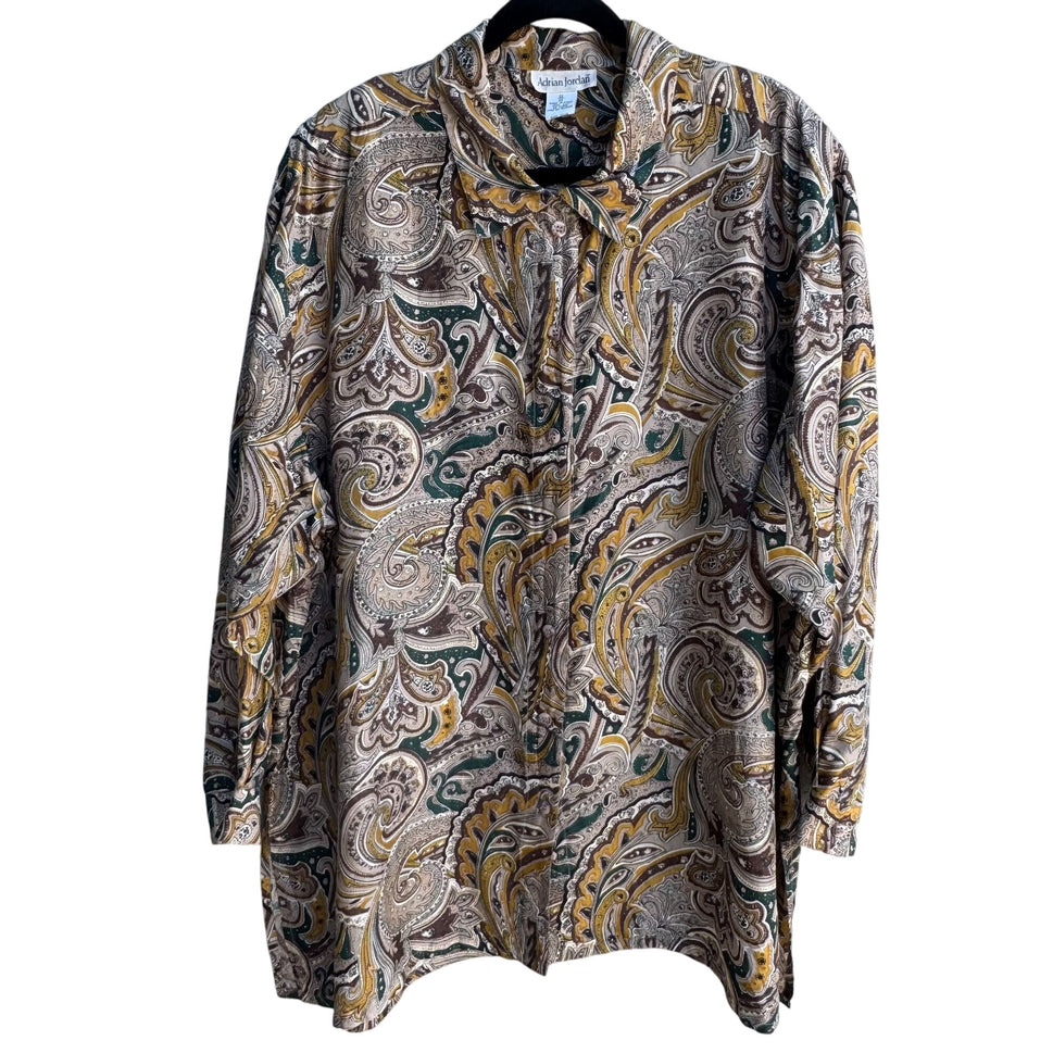 Adrian Jordan Vintage Womens Boho Paisley Silk Long Sleeve Button Shirt Blouse 22