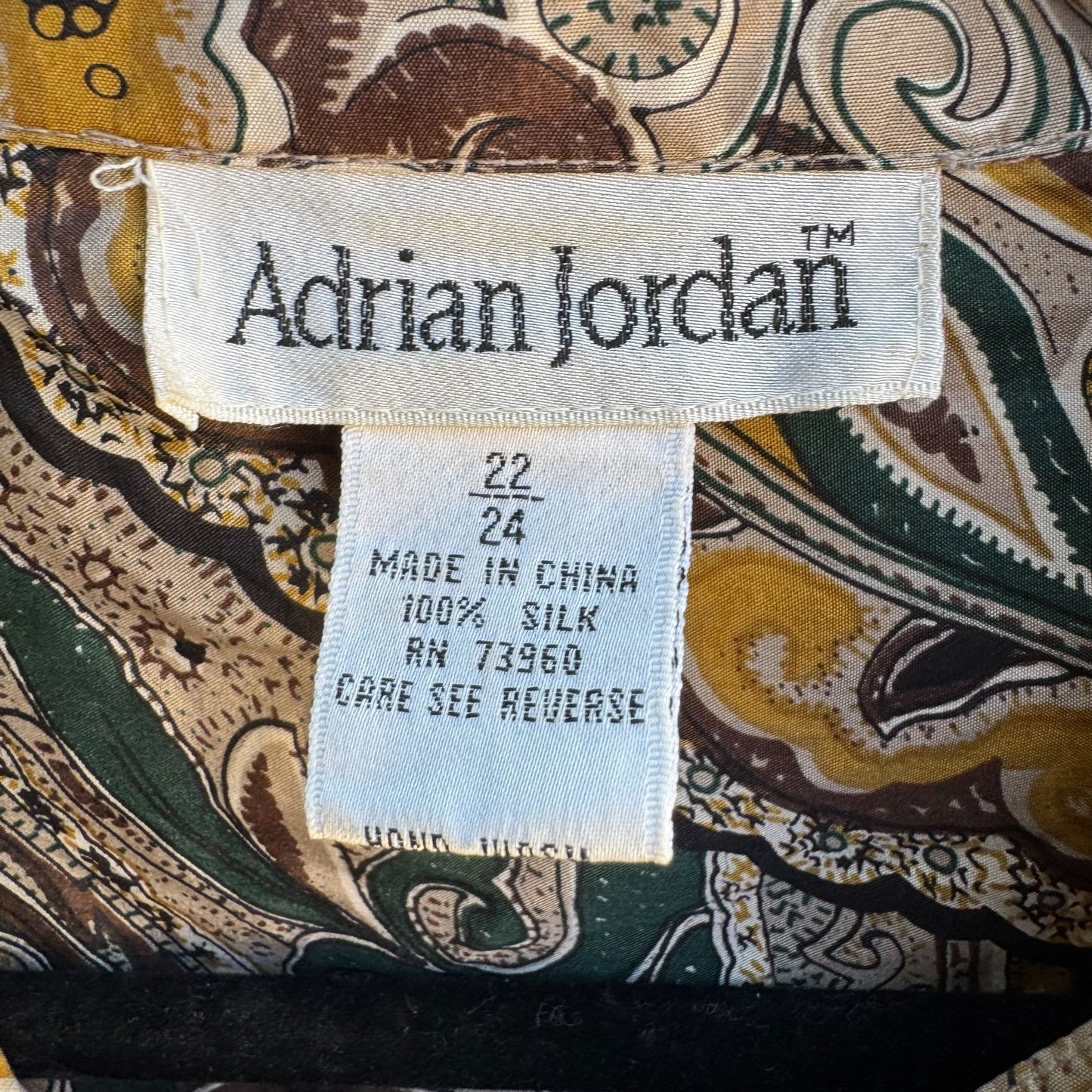 Adrian Jordan Vintage Womens Boho Paisley Silk Long Sleeve Button Shirt Blouse 22